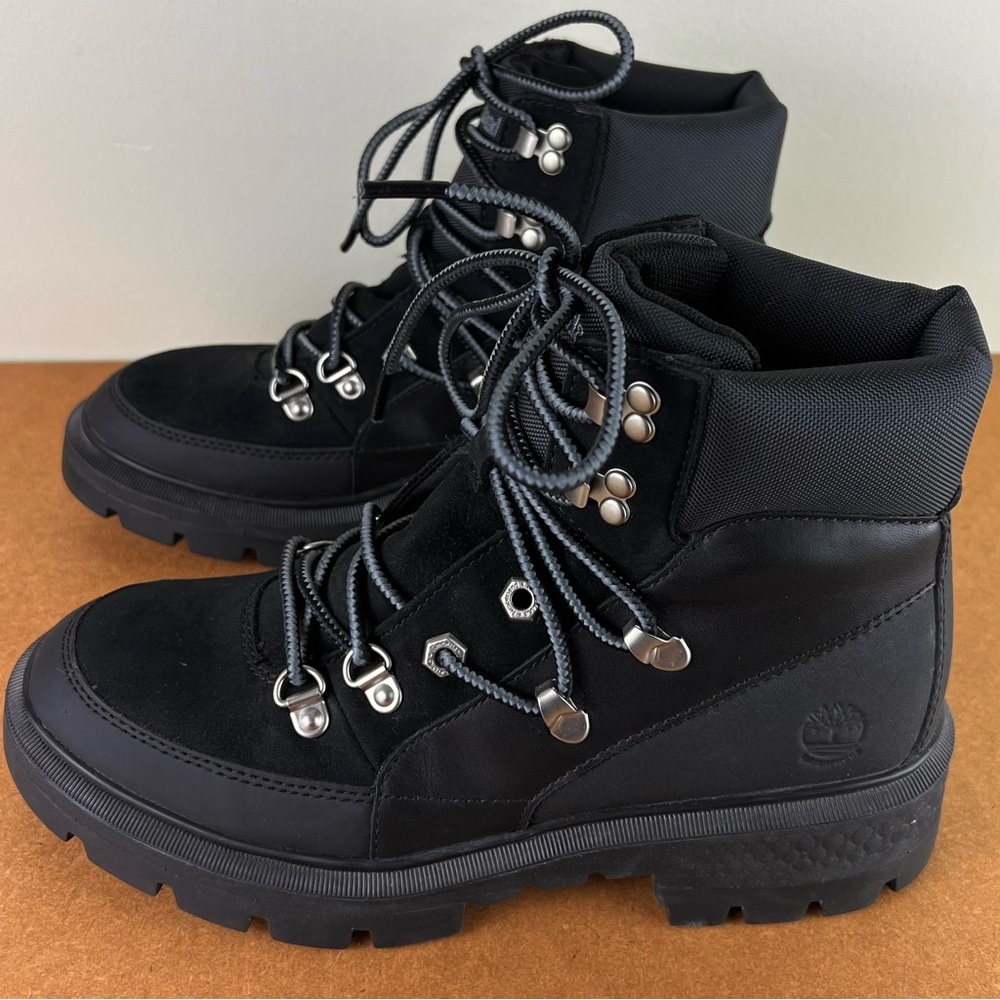 TIMBERLAND BLACK LEATHER HIKER BOOTS - Picture 8 of 14